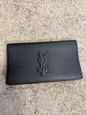 Yves Saint Laurent Black Leather YSL Logo Clutch